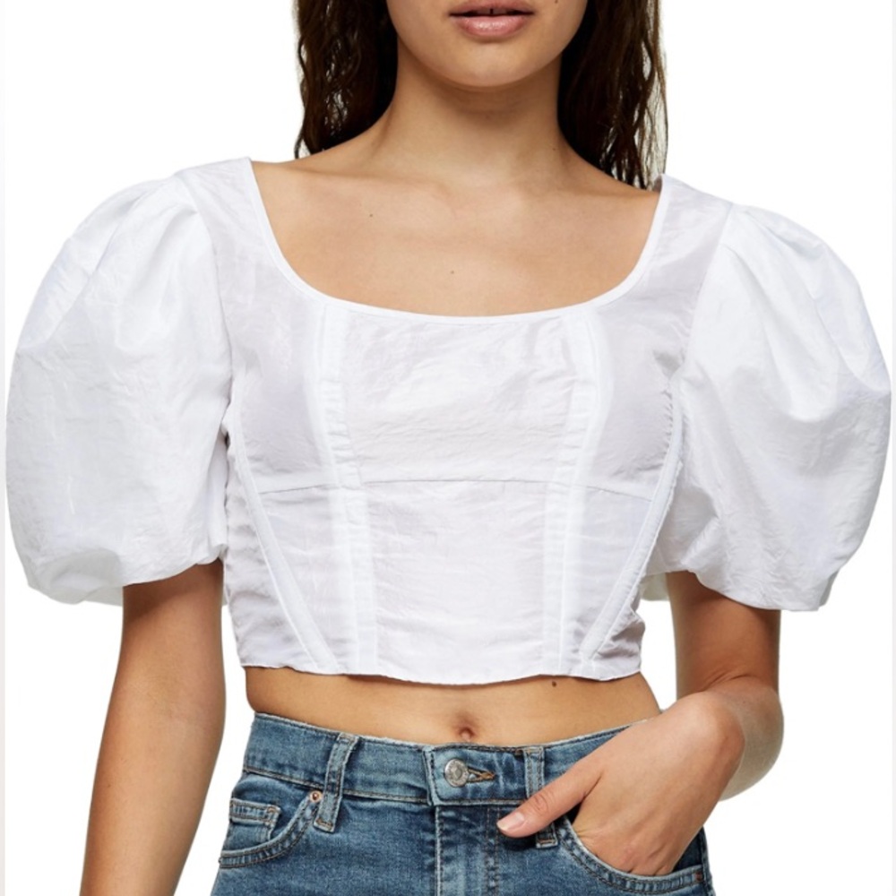 Topshop taffeta puff sleeve corset top